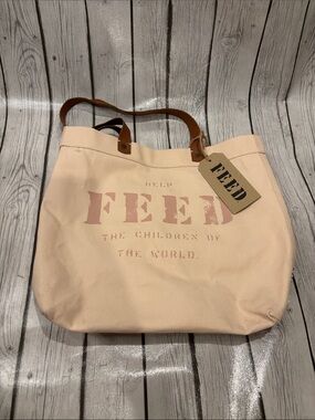 Feed tan Canvas Tote Bag with Leather Handles